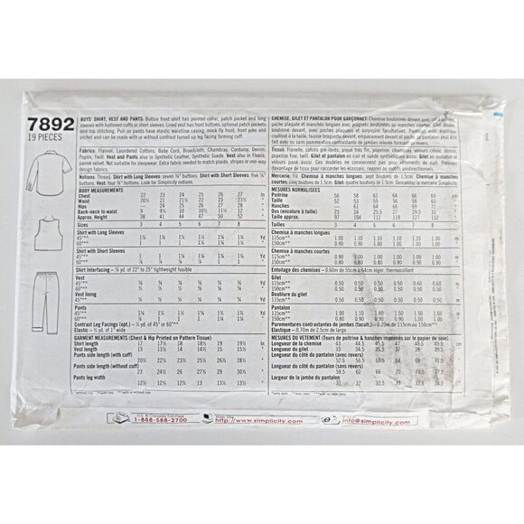 Simplicity 7892 Pattern Vintage Boy's Classic Button Front Camp Shirt Long Short - Picture 2 of 3